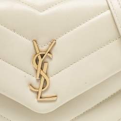 Saint Laurent Off White Matelassé Leather Toy Loulou Crossbody Bag