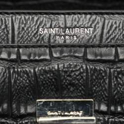 Saint Laurent Black Croc Embossed Leather Push Lock Shoulder Bag