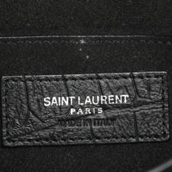 Saint Laurent Black Croc Embossed Leather Push Lock Shoulder Bag