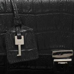 Saint Laurent Black Croc Embossed Leather Push Lock Shoulder Bag