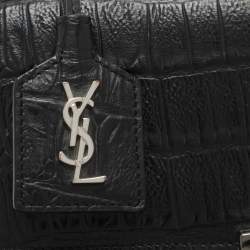 Saint Laurent Black Croc Embossed Leather Push Lock Shoulder Bag