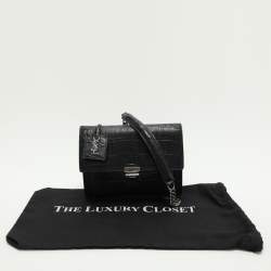 Saint Laurent Black Croc Embossed Leather Push Lock Shoulder Bag