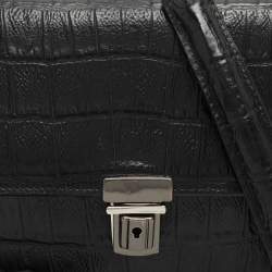 Saint Laurent Black Croc Embossed Leather Push Lock Shoulder Bag