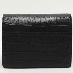 Saint Laurent Black Croc Embossed Leather Push Lock Shoulder Bag