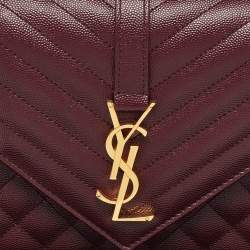 Saint Laurent Burgundy Leather Small Envelope Shoulder Bag