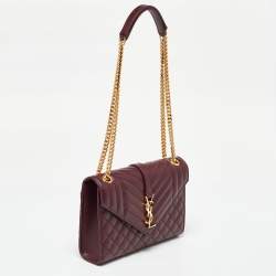 Saint Laurent Burgundy Leather Small Envelope Shoulder Bag