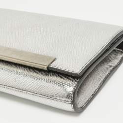 Saint Laurent Silver Lizard Embossed Leather Lutetia Clutch