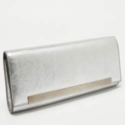 Saint Laurent Silver Lizard Embossed Leather Lutetia Clutch