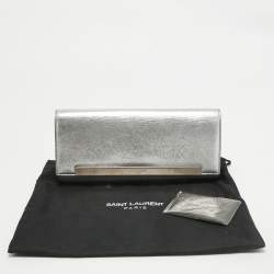 Saint Laurent Silver Lizard Embossed Leather Lutetia Clutch