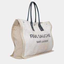 Saint Laurent Paris Beige, Black Canvas Left Bank Tote Bag 
