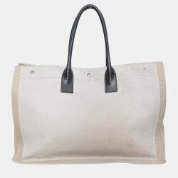 Saint Laurent Paris Beige, Black Canvas Left Bank Tote Bag 