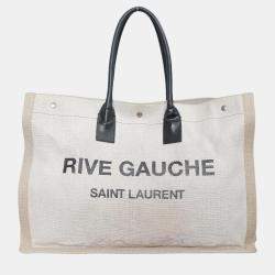 Saint Laurent Paris Beige, Black Canvas Left Bank Tote Bag 