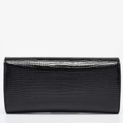 Pre Owned Saint Laurent Black Lizard Embossed Patent Leather Muse Clutch
