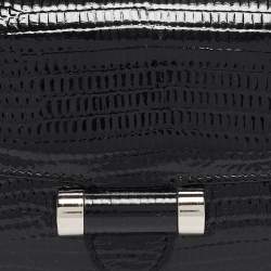 Pre Owned Saint Laurent Black Lizard Embossed Patent Leather Muse Clutch