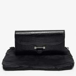 Pre Owned Saint Laurent Black Lizard Embossed Patent Leather Muse Clutch