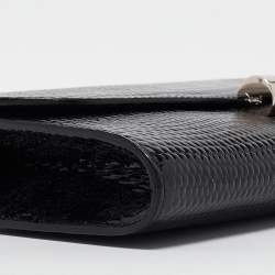 Pre Owned Saint Laurent Black Lizard Embossed Patent Leather Muse Clutch