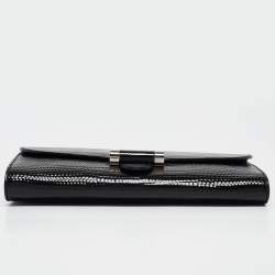 Pre Owned Saint Laurent Black Lizard Embossed Patent Leather Muse Clutch