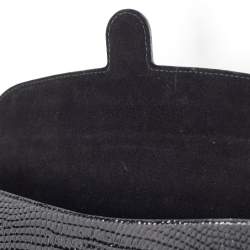 Pre Owned Saint Laurent Black Lizard Embossed Patent Leather Muse Clutch