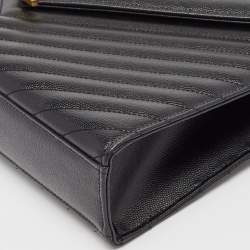 Saint Laurent Black Matelassé Leather Large Monogram Envelope Shoulder Bag