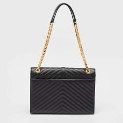 Saint Laurent Black Matelassé Leather Large Monogram Envelope Shoulder Bag