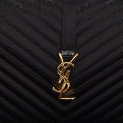Saint Laurent Black Matelassé Leather Large Monogram Envelope Shoulder Bag