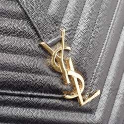 Saint Laurent Black Matelassé Leather Large Monogram Envelope Shoulder Bag