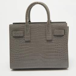 Saint Laurent Grey Croc Embossed Leather Nano Classic Sac De Jour Tote