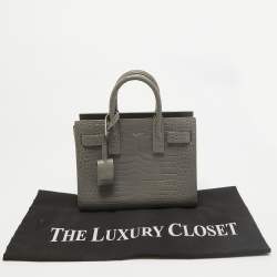 Saint Laurent Grey Croc Embossed Leather Nano Classic Sac De Jour Tote