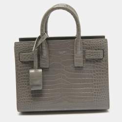 Saint Laurent Grey Croc Embossed Leather Nano Classic Sac De Jour Tote