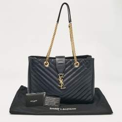 Pre Owned حقيبة يد سان لوران بوكساندرا جلد شيفرون مونوغرامي سوداء بسلسلة