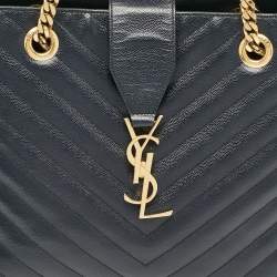 Pre Owned حقيبة يد سان لوران بوكساندرا جلد شيفرون مونوغرامي سوداء بسلسلة