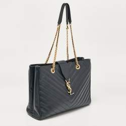 Pre Owned حقيبة يد سان لوران بوكساندرا جلد شيفرون مونوغرامي سوداء بسلسلة