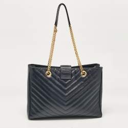 Pre Owned حقيبة يد سان لوران بوكساندرا جلد شيفرون مونوغرامي سوداء بسلسلة