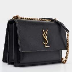 Pre Owned Saint Laurent Black Leather Medium Sunset Chain Shoulder Bag