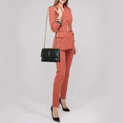 Pre Owned Saint Laurent Black Leather Medium Sunset Chain Shoulder Bag