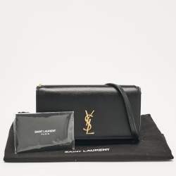 Saint Laurent Black Leather Cassandre Phone Holder Crossbody Bag