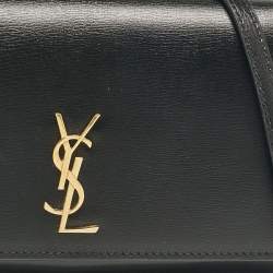 Saint Laurent Black Leather Cassandre Phone Holder Crossbody Bag