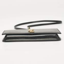 Saint Laurent Black Leather Cassandre Phone Holder Crossbody Bag