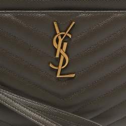 Saint Laurent Olive Green Matelassé Leather Large Cassandre Zip Pouch