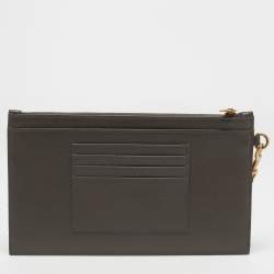 Saint Laurent Olive Green Matelassé Leather Large Cassandre Zip Pouch