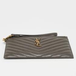 Saint Laurent Olive Green Matelassé Leather Large Cassandre Zip Pouch