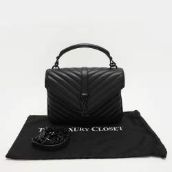 Saint Laurent Black Chevron Quilted Leather Medium College Top Handle Bag