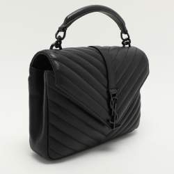 Saint Laurent Black Chevron Quilted Leather Medium College Top Handle Bag