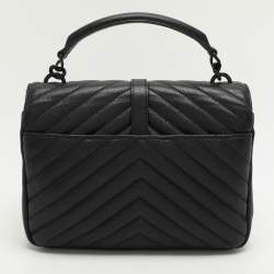 Saint Laurent Black Chevron Quilted Leather Medium College Top Handle Bag