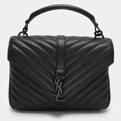 Saint Laurent Black Chevron Quilted Leather Medium College Top Handle Bag