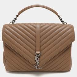 Saint Laurent Beige Matelassé Leather Large College Top Handle Bag