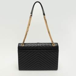Pre Owned Saint Laurent Black Matelassé Leather Large Monogram Envelope Shoulder Bag