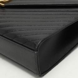 Pre Owned Saint Laurent Black Matelassé Leather Large Monogram Envelope Shoulder Bag