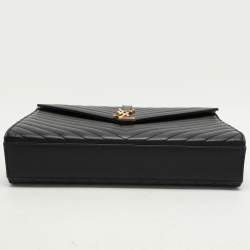 Pre Owned Saint Laurent Black Matelassé Leather Large Monogram Envelope Shoulder Bag