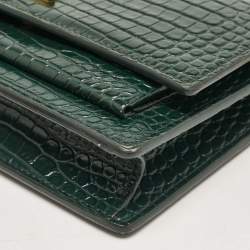 Pre Owned Saint Laurent Green Croc Embossed Leather Sunset Wallet on Chain